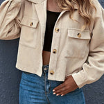 Flap Pockets Turn Down Collar Corduroy Shacket