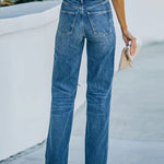 High Rise Long Ripped Wide-leg Denim Jeans
