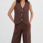 Nadorine Cotton Linen Vest Suit Women's Summer Sleeveless Tops Trousers Pants Two-piece Set