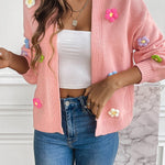 Peach Pink Hand Hook Flower Knitted Cardigan