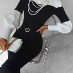 Long Sleeves Loose Buttoned Contrast Color Pleated Split-Joint Lapel Blouses&Shirts Tops