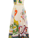Feel Effortlessly Linen Blend Unique Print Smocked Back Midi Dress