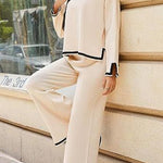 Tanming Long Sleeved Knitted and Wide Leg Pants Two Piece Set