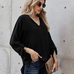 Nadorine V-Neck Long Sleeve Buckle T-Shirt Plain Shirts Shirt Top Elegant Shirts Casual Slim Fit Basic