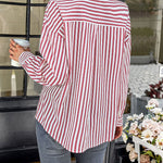 Nadorine Roll Up Sleeve Button Down Lapel Blouse with Pocket Comfy Casual Loose Fit Shirt