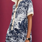 Loose Short Sleeves Buttoned Contrast Color Pockets Stand Collar Mini Dresses