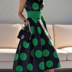 A-Line Loose Pockets Polka-Dot Split-Joint Tied Waist Lapel Maxi Dresses Shirt Dress