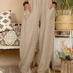 Long Elastic Loose Casual Trousers Harem Pants Pockets Wide Leg Pants
