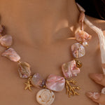 Beach Style Pink Shell Coral Stainless Steel Necklace