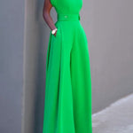 Cap Sleeve Wide Leg Solid Color Jumpsuits