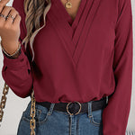 Elegant Layered V-neck Long-sleeved Casual Shirt