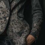 Embossed Floral Eco-Suede Blazer In Charcoal Taupe