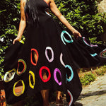 A-Line High Waisted Contrast Color Hollow Round-Neck Maxi Dresses