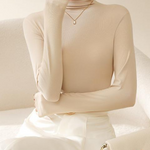 Half High Neck Long Sleeve Thread Slim-fit T-shirt