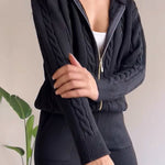 Nadorine Women's Casual Twist Jacquard Sweater Cardigan Two-Pieces Set