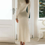 Turndown Collar Button Knit Slim Fit Maxi Dress