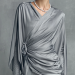 Women's Premium Grey Acetate Double-sided Satin Knot Detail Evening Dress