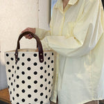 Vintage Canvas Polka-Dot Printed Makeup Tote Bag Bucket Bag