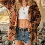 Retro Pattern Lapel Long Sleeve Plush Jacket