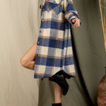 Plaid print drop shoulder overcoat