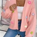 Peach Pink Hand Hook Flower Knitted Cardigan