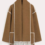 Women's Thickened Loose Woolen Coat with Fringed Scarf