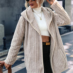 Open Front Hooded Longline Teddy Jacket
