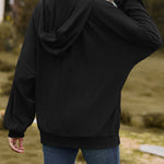V-Neck Zipper Closure Solid Color Long Loose Hoodie Jacket