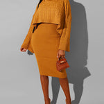 Women's Rib knit Sweater Skirt Two Piece Set Outifts Long Sleeve Turtleneck Sweaters and Tank Midi Dresses