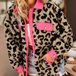 Polar Fleece Furry Coat Leopard Dot Pocket Dalmatian Spot Snap Button Plush Shaggy Jacket