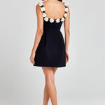 Cindy Faux Pearl Flower Applique Square Neck Pocketed Mini Dress