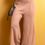 Smocked Elastic Waist Wide Leg Cotton Linen Pants