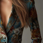 Vintage Teal Floral Velvet Tailored Blazer