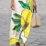 Batwing Sleeves Loose Floral Printed Split-Joint V-Neck Maxi Dresses