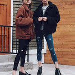 Fleece Fuzzy Faux Zipper Coats Casual Lapel Outwear