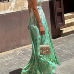 Bianca Tie-dye Ombre Gold Floral Print A-line Halterneck Maxi Dress