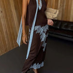 Sunday Social Contrast Color Satin Lace Trim Mid Rise Maxi Skirt