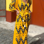 Yellow Loose V Neck Resort Dress