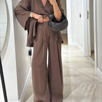 Casual V-Neck Top & Pants Two-Piece Set