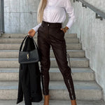 PU Leather Pocket Slim Cargo Pants