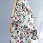 Sleeveless Beach Dress Vintage Loose Floral Print Maxi Dress