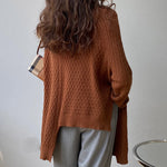 Original Irregular 5 Colors Split-Side Round-Neck Long Sleeves Sweater Top