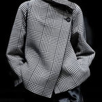 Long Sleeves Loose Asymmetric Houndstooth Plaid Stand Collar Jackets Outerwear