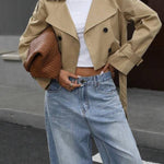 Double-breasted short belted trench coat