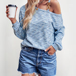 Slash Neck Strap Solid Color Knit Loose Top Pullover