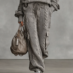 Women's Casual Cable Knit Turtleneck Sweater Cargo Pants Set