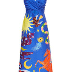 Main Stage Unique Printed Ruched Cross Over Detail Strap Midi Dress