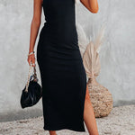 Skylie Ribbed Slit Knit Midi Dress