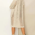 Knit Cable Cotout Long Sleeve Pocket Oversized Midi Cardigan