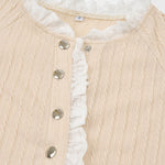 Solid Color Stand Collar Lace Long Sleeve Top Pullover
